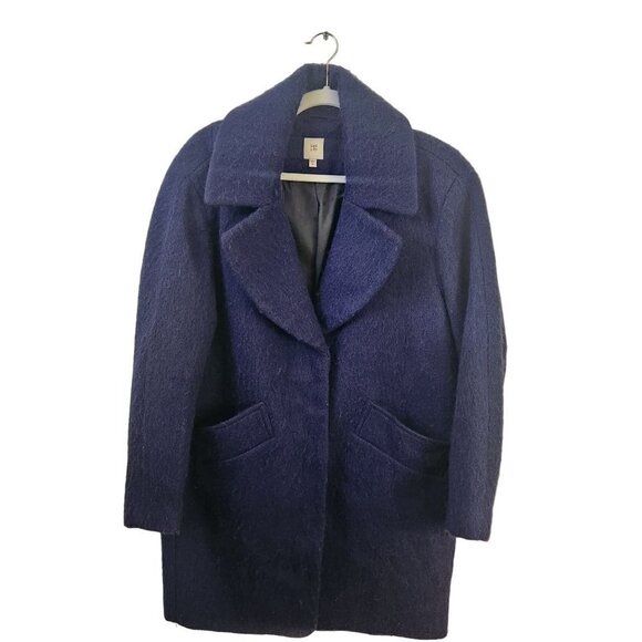 Lark & Ro Blue Brushed Wool Blend Royal Blue Overcoat Size M - Picture 2 of 10